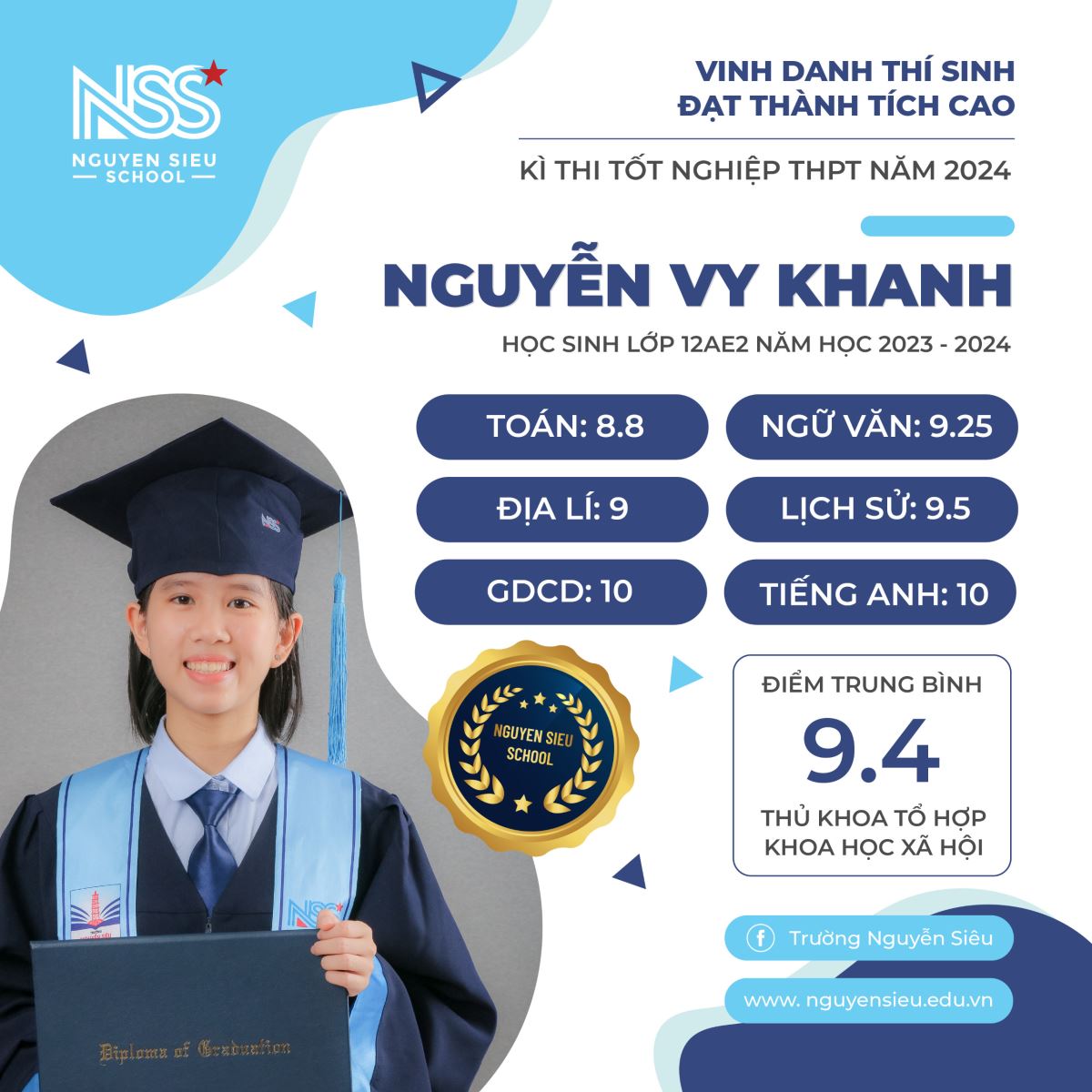 VINH DANH HỌC SINH ĐẠT THÀNH TÍCH CAO TRONG KỲ THI TỐT NGHIỆP THPT 2024