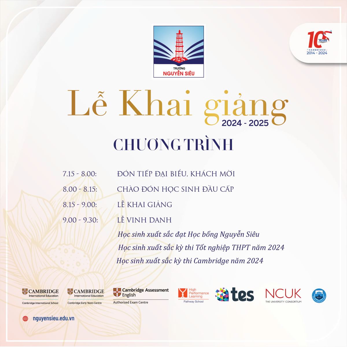 DỰ KIẾN CHƯƠNG TRÌNH LỄ KHAI GIẢNG NĂM HỌC 2024-2025