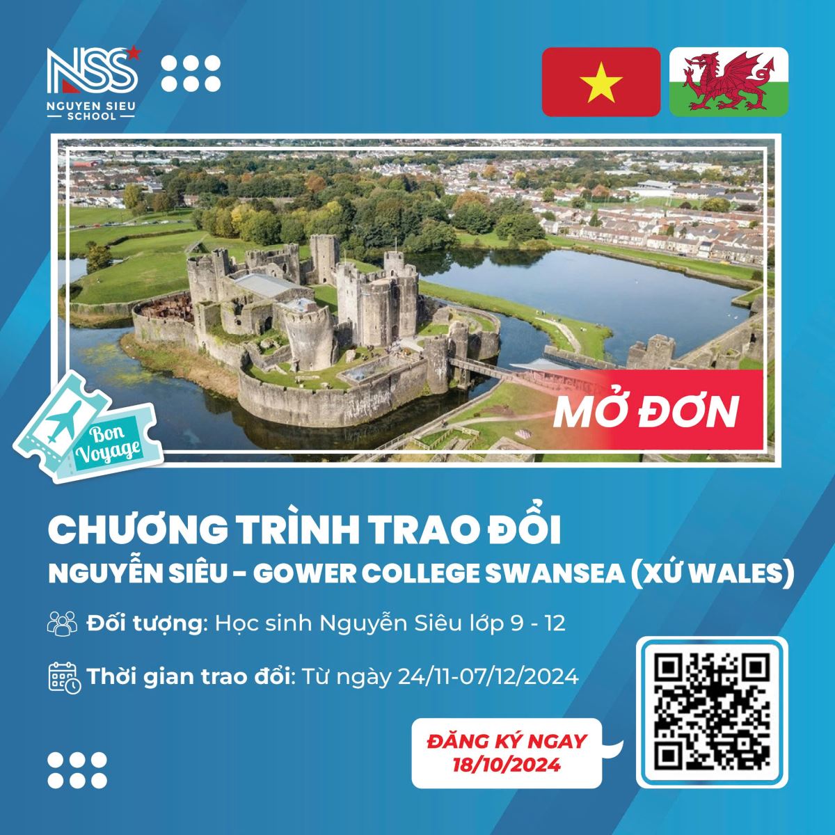 ĐỪNG BỎ LỠ: CHƯƠNG TRÌNH TRAO ĐỔI HỌC TẬP TẠI XỨ WALES - DÀNH RIÊNG CHO NS-ERS