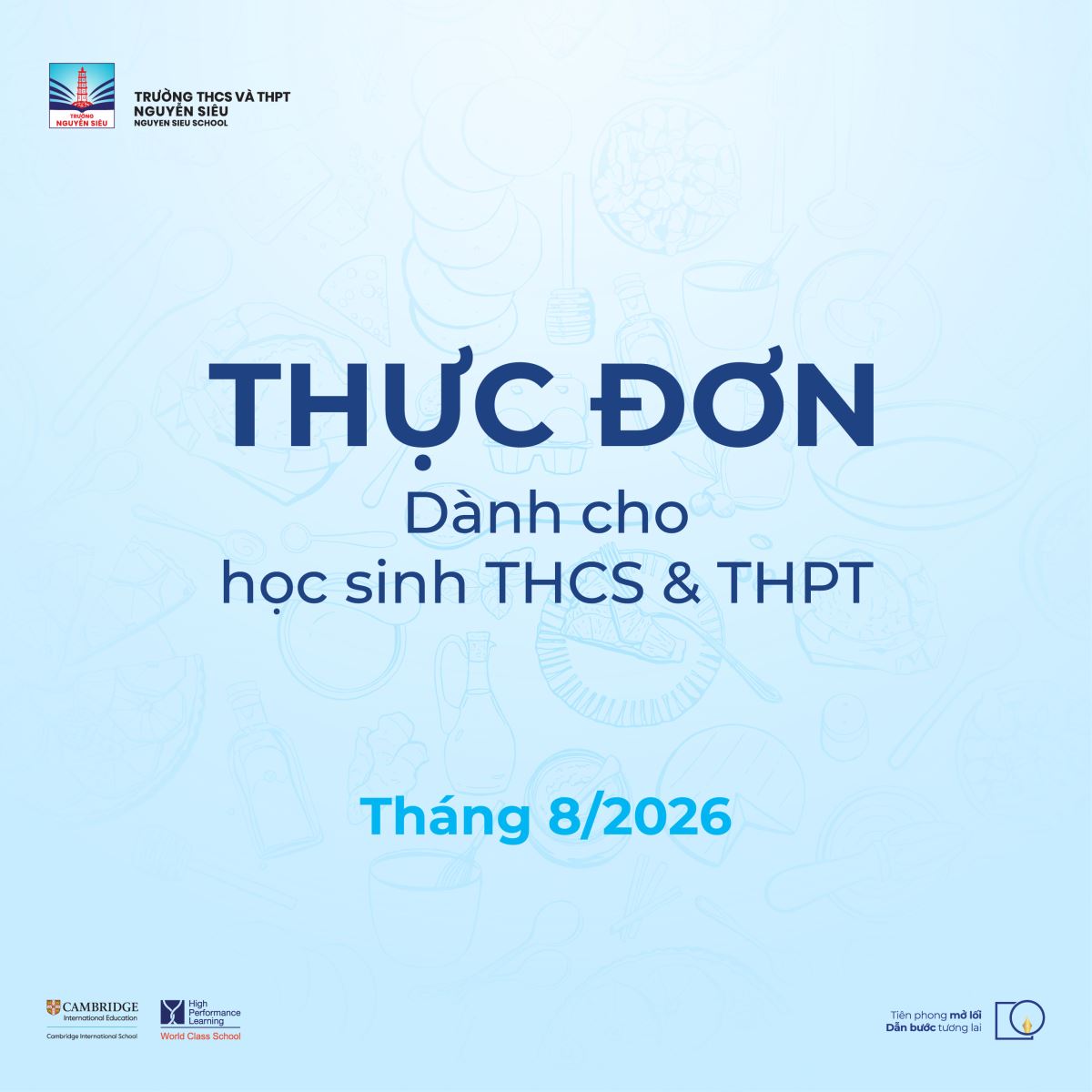 THỰC ĐƠN THÁNG 8/2026